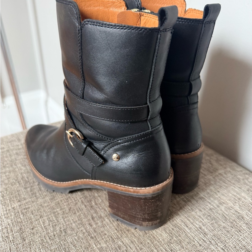 PIKOLINOS Black Leather Mid-Calf Heeled Boots - Picture 3 of 9